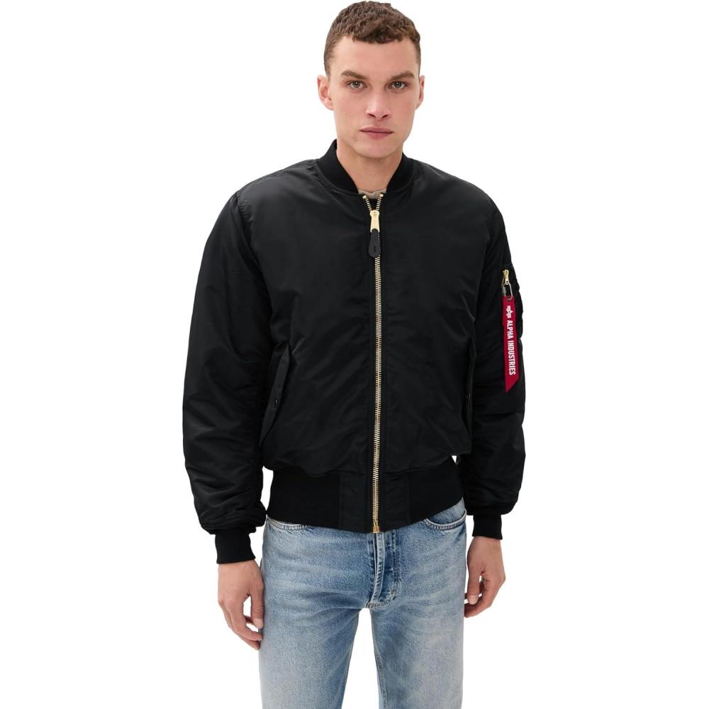 imageAlpha Industries MA1 Bomber Flight Jacket  Fighter Pilot Flight JacketBlack