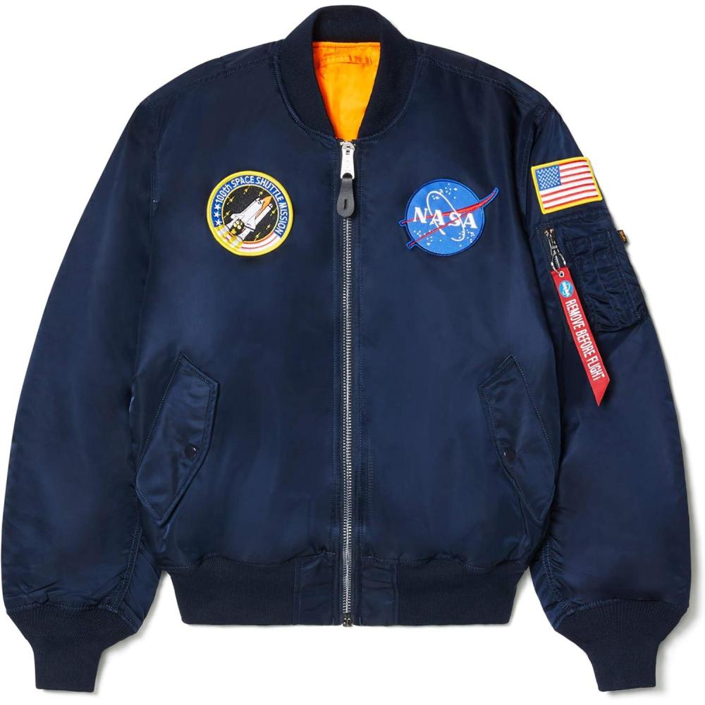 imageAlpha Industries MA1 NASA Bomber Flight Jacket  Fighter Pilot Flight JacketReplica Blue