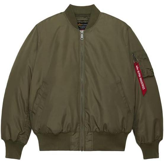 imageAlpha Industries MA1 Oxford Flight Jacket Lightweight Oxford Nylon Bomber Utility Sleeve Pocket Ribbed Knit Cuffs HemOg107 Green