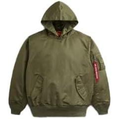 imageAlpha Industries Mens PullOver Hooded MA1 Flight Bomber Jacket 100 Nylon Water Resistant Utility Pockets Fall OuterwearOg107 Green