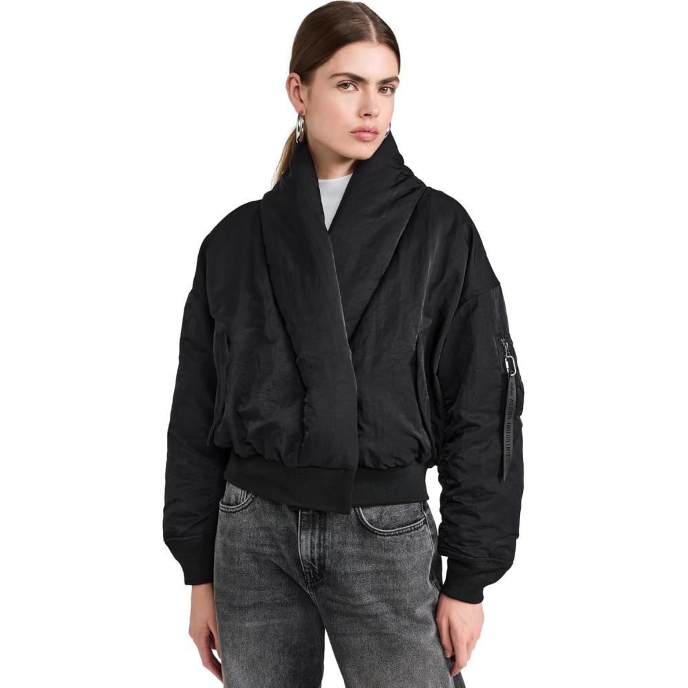 imageAlpha Industries Womens Shawl Collar Flight JacketBlack