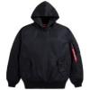 Alpha Industries Men’s Pull-Over Hooded MA-1 Flight Bomber Jacket 100% Nylon Water Resistant Utility Pockets Fall Outerwear(Black)