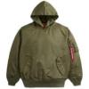 Alpha Industries Men’s Pull-Over Hooded MA-1 Flight Bomber Jacket 100% Nylon Water Resistant Utility Pockets Fall Outerwear(Og-107 Green)
